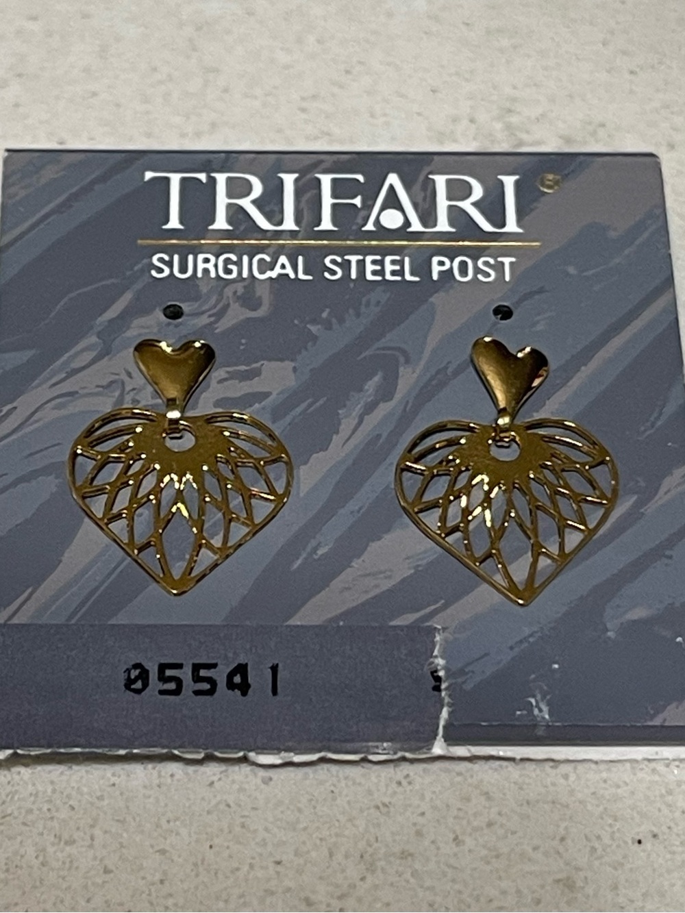 Trifari Gold Filigree Heart Drop Earrings